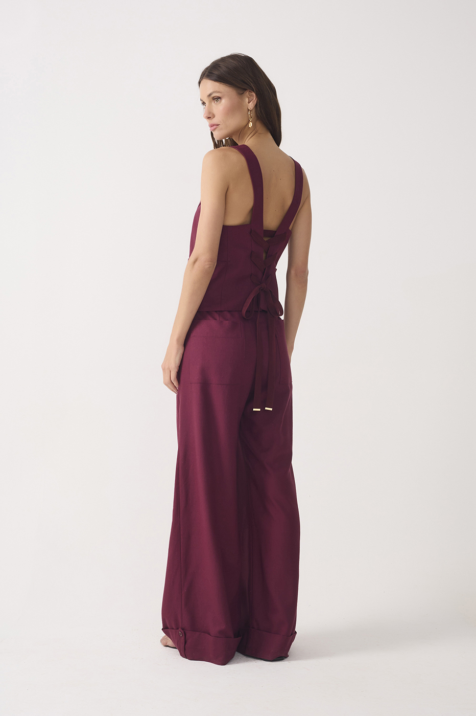 Drawstring Pockets Pleated Wide-leg Linen Pants_6