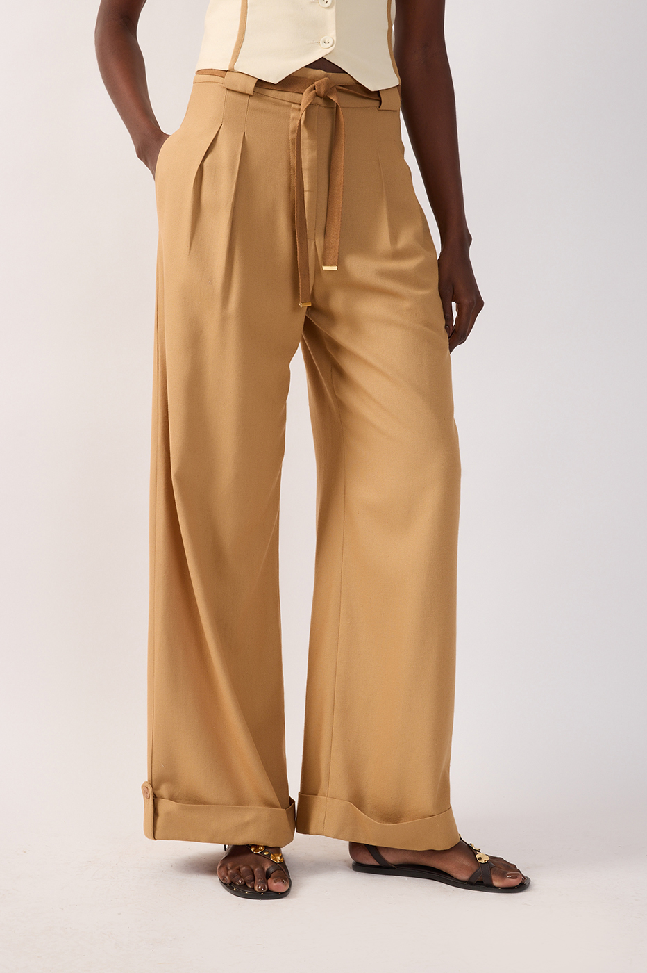 Drawstring Pleated Wide-Leg Linen Pants_4
