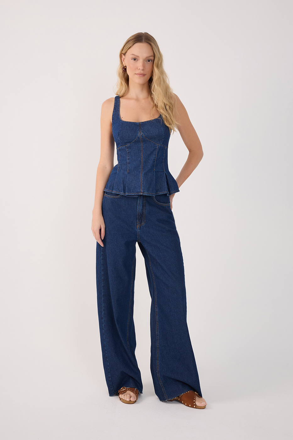 Denim Pockets Straight Pants_2