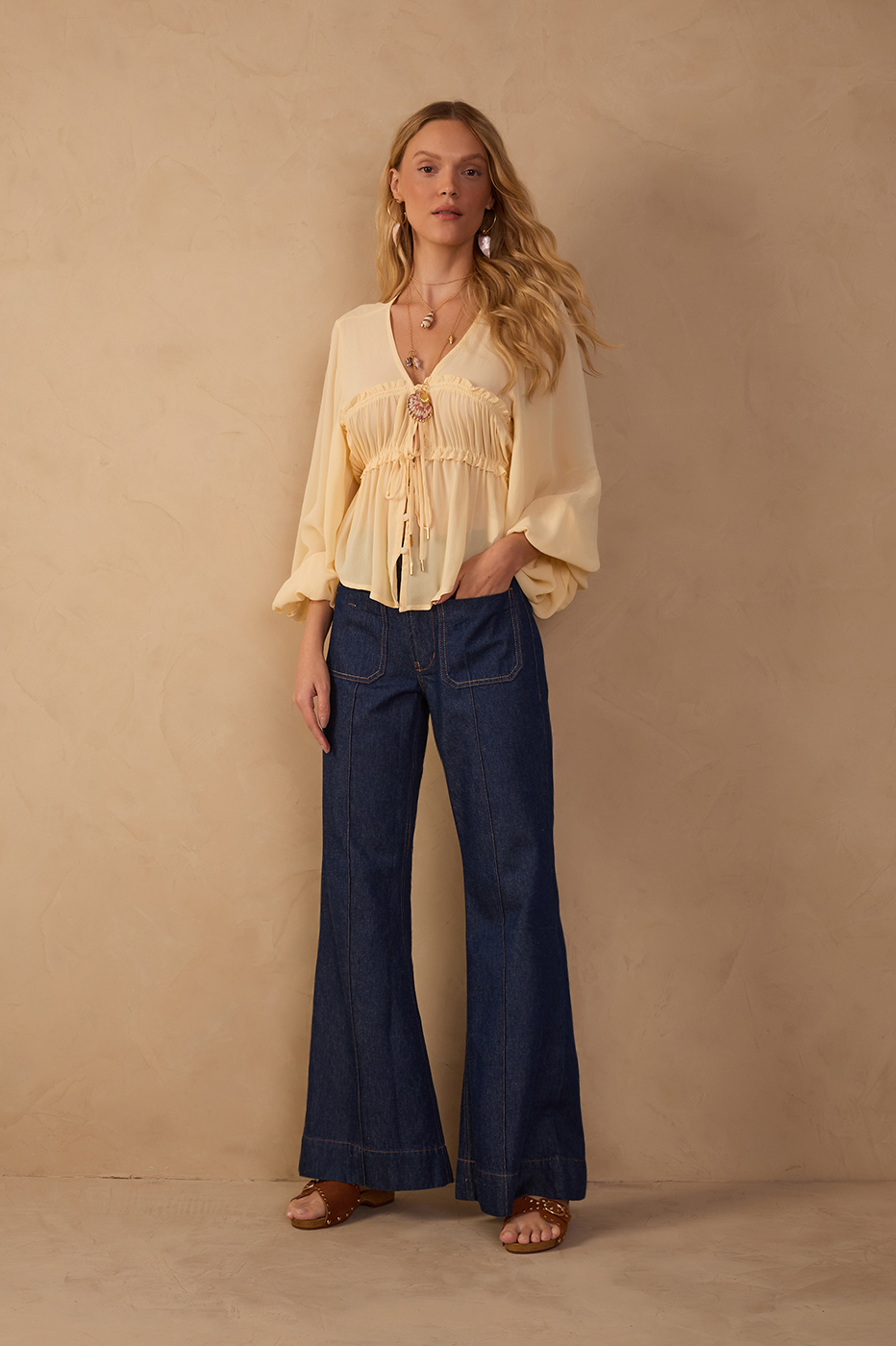 Flared Denim Pocket Pants