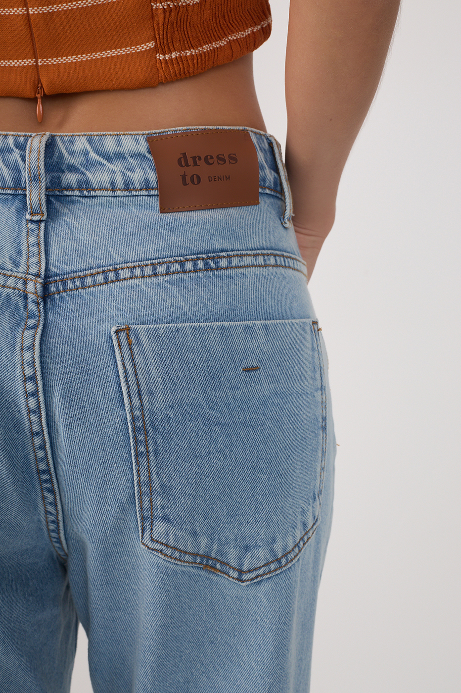 Light Denim Seam Details Flared Pants