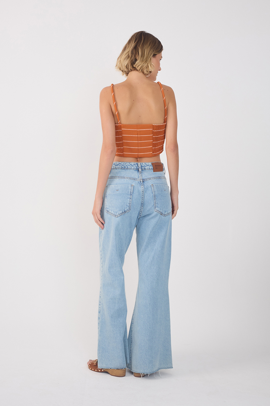 Light Denim Seam Details Flared Pants