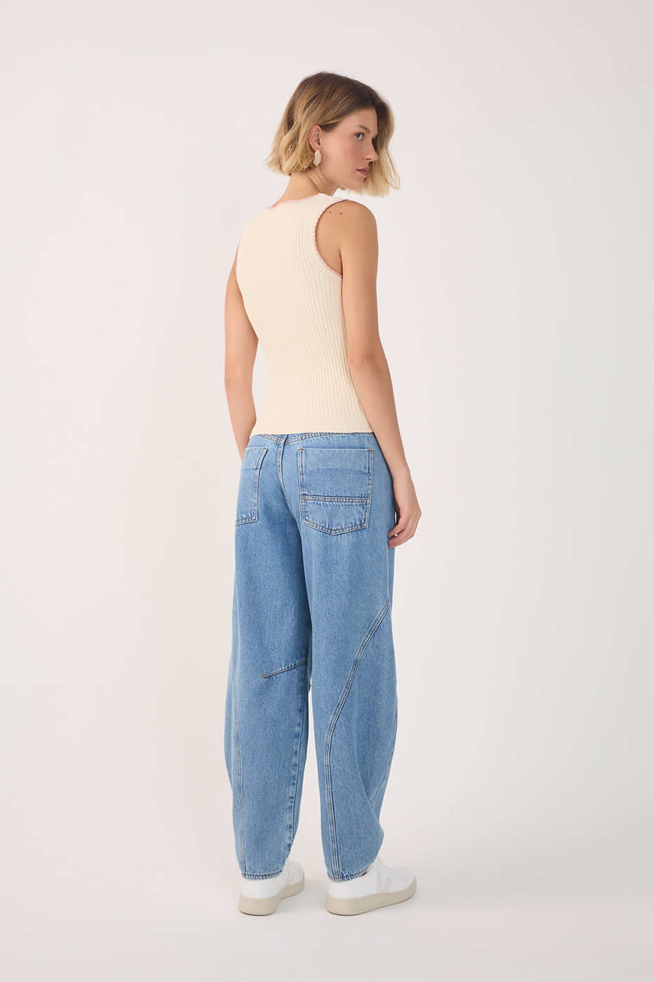 Barrel Leg Denim Overlapping Pants