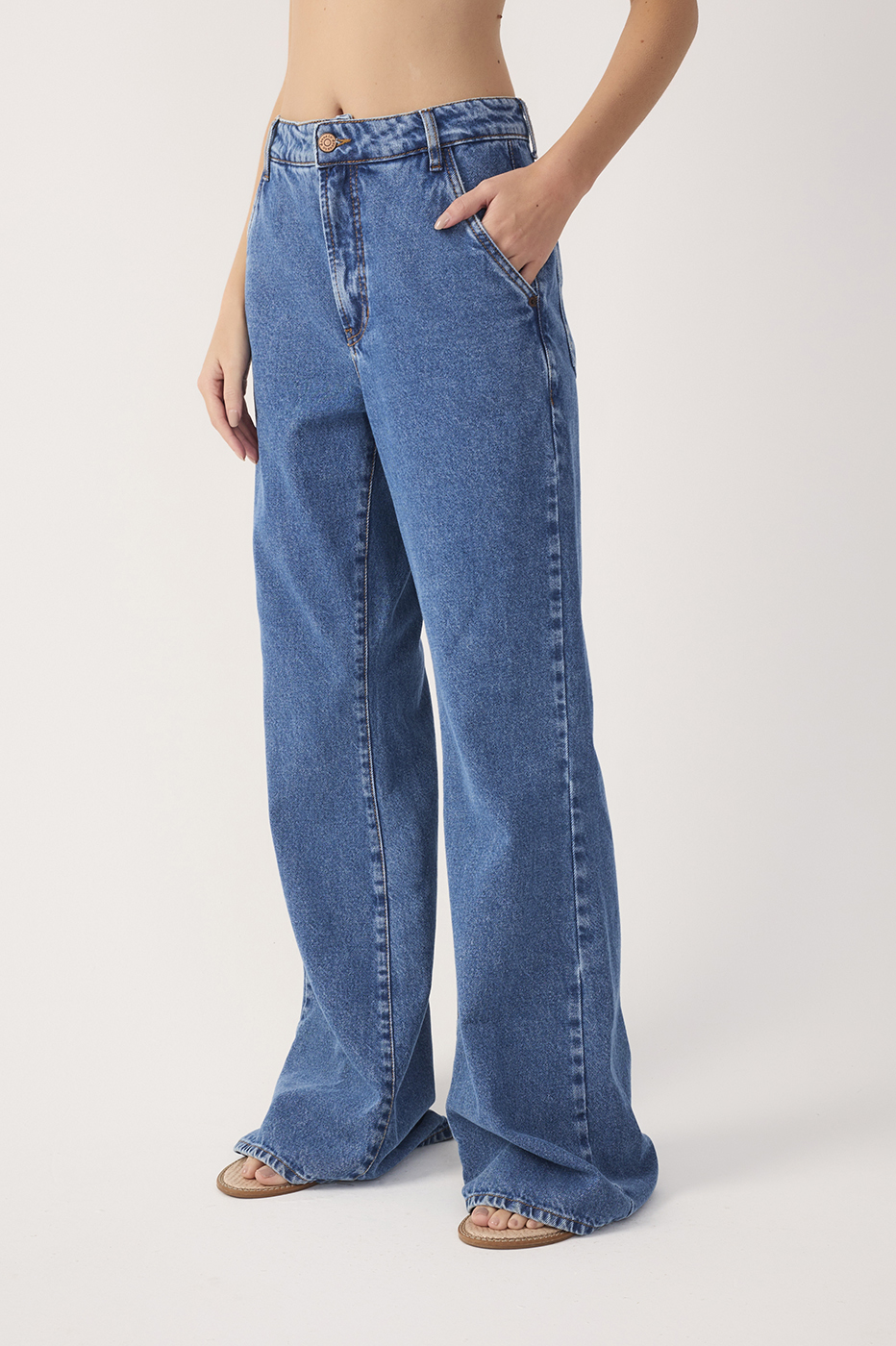 Denim Belt Loops Pockets Flare Pants_5