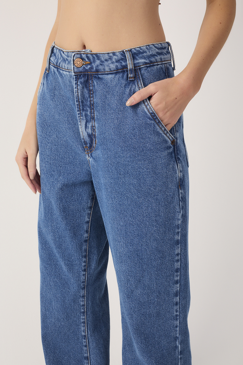 Denim Belt Loops Pockets Flare Pants_6