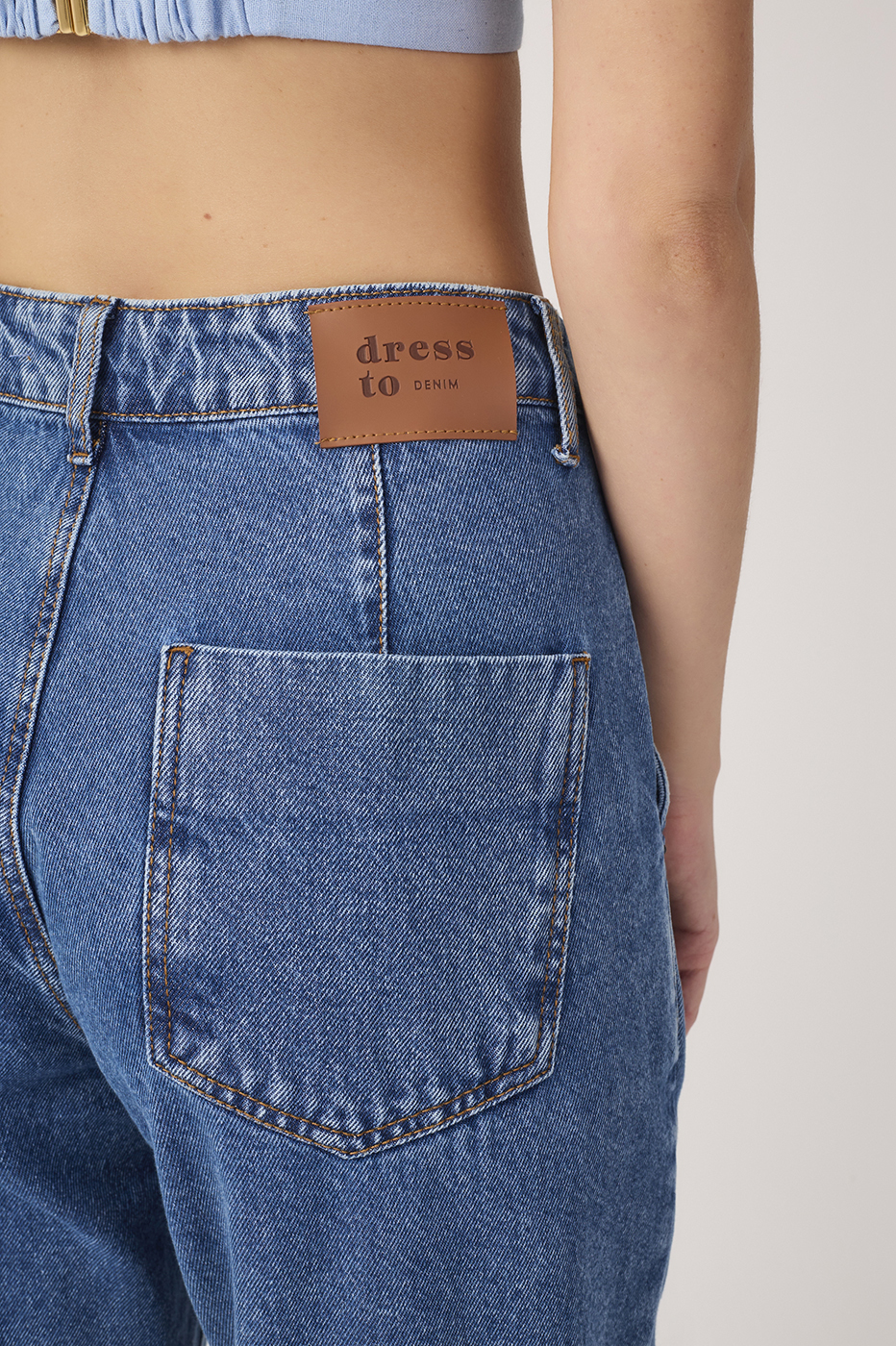 Denim Belt Loops Pockets Flare Pants_7