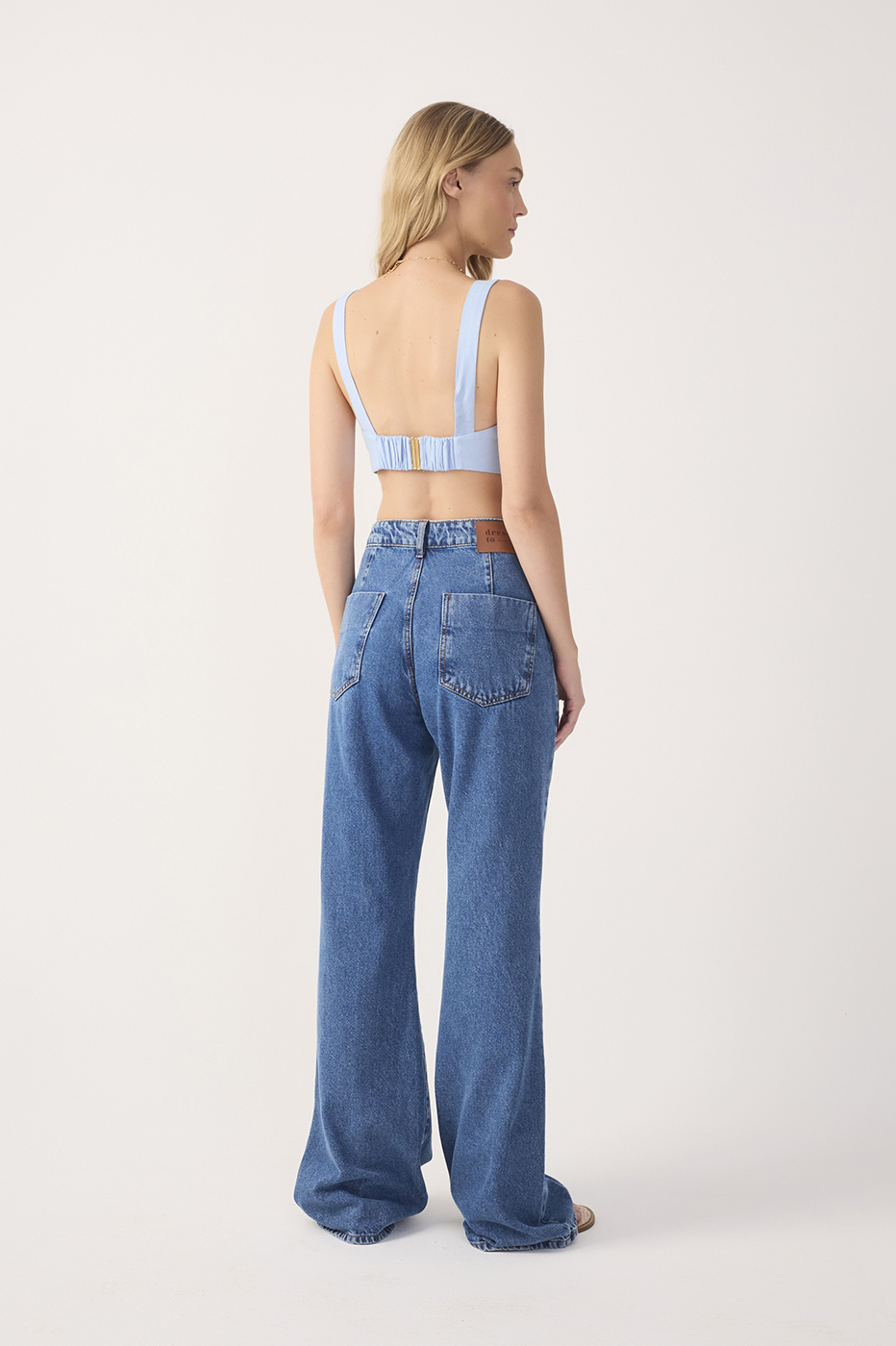 Denim Belt Loops Pockets Flare Pants_8