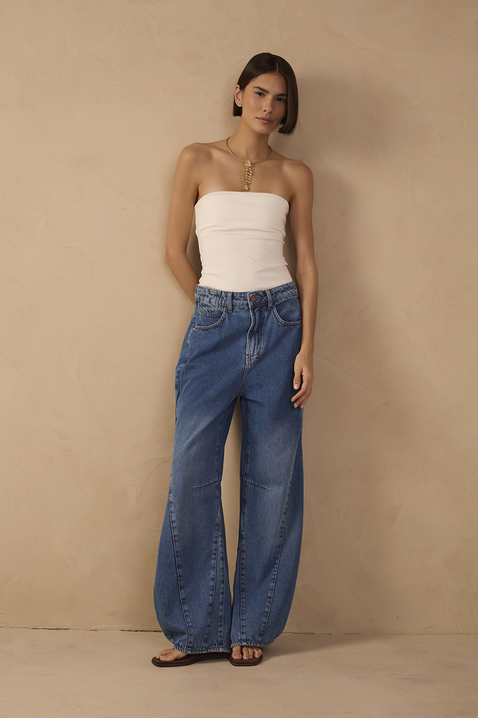 Denim Topstitching Flared Pants_1