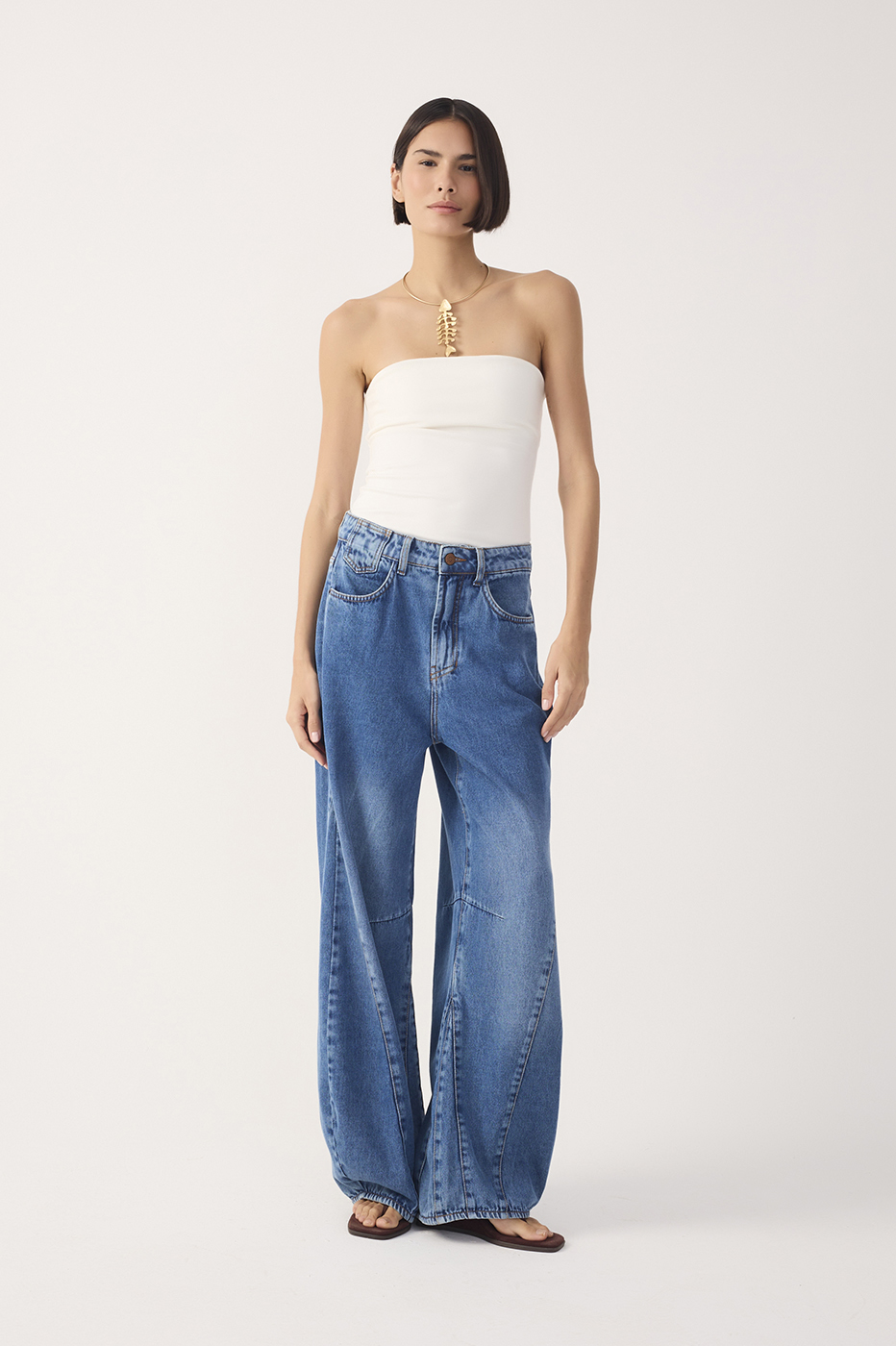 Denim Topstitching Flared Pants_2