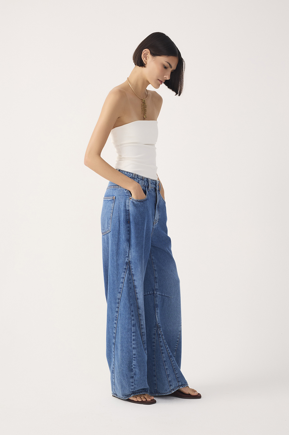 Denim Topstitching Flared Pants_3
