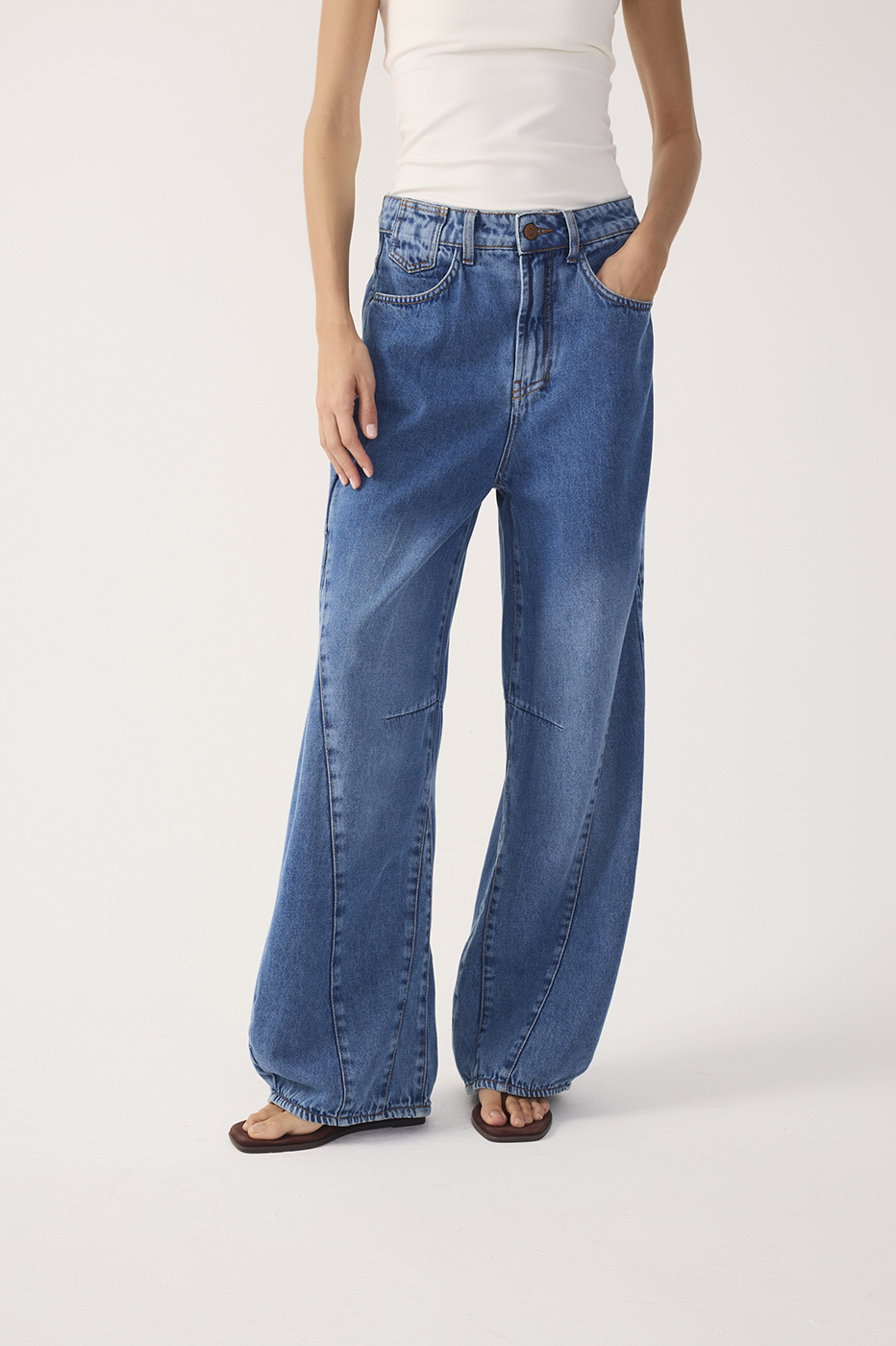 Denim Topstitching Flared Pants_4