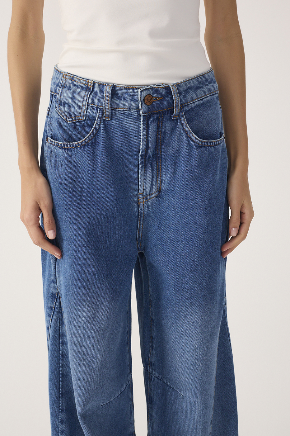 Denim Topstitching Flared Pants_5