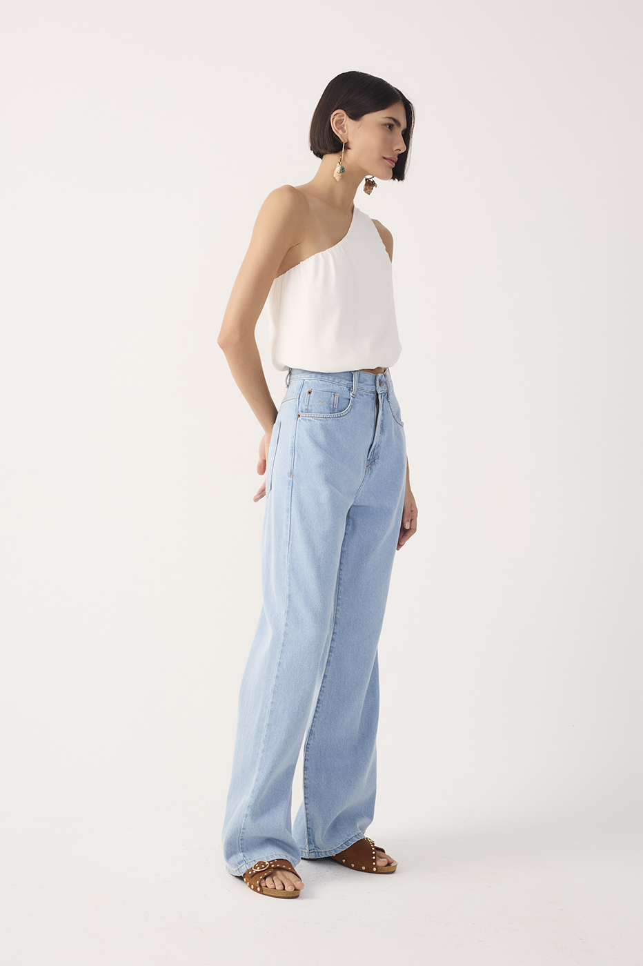 Light Denim Belt Loops Pockets Flare Pants