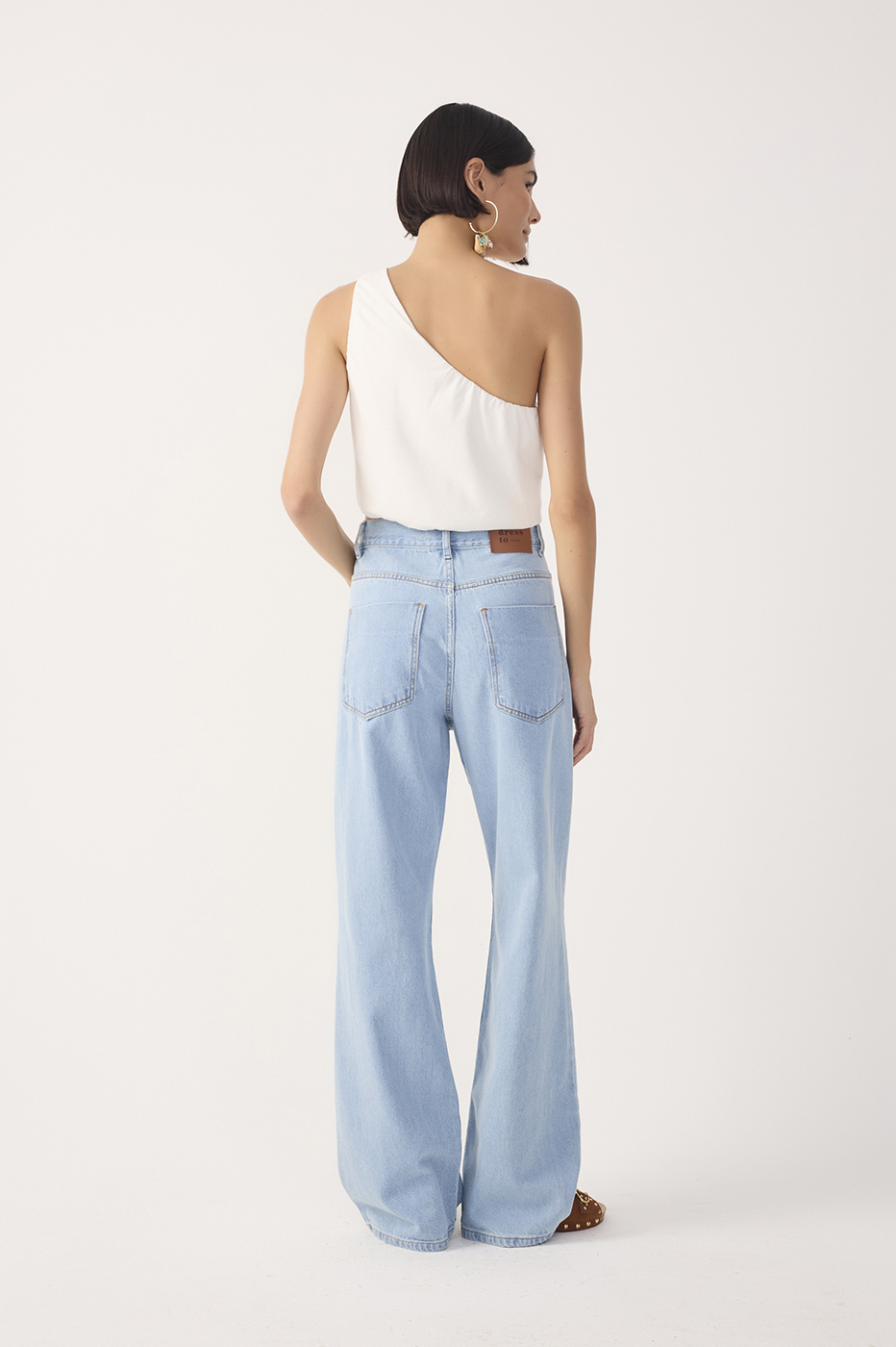 Light Denim Belt Loops Pockets Flare Pants_8