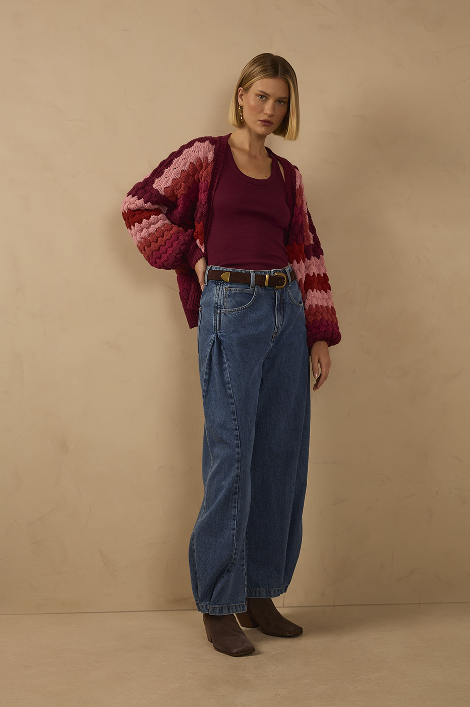 Denim Pleats Adjustable Hem Barrel Pants_1