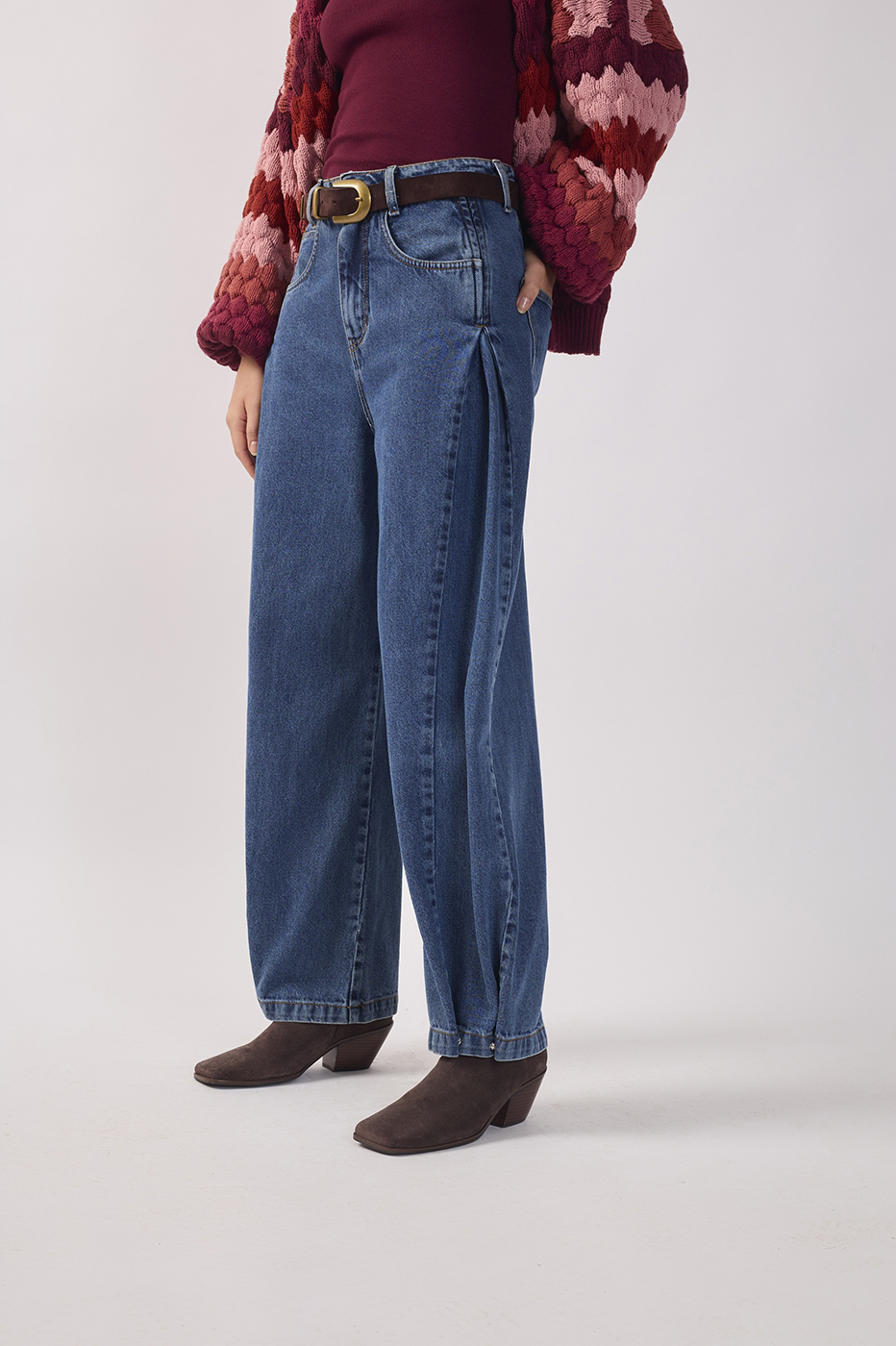 Denim Pleats Adjustable Hem Barrel Pants_3