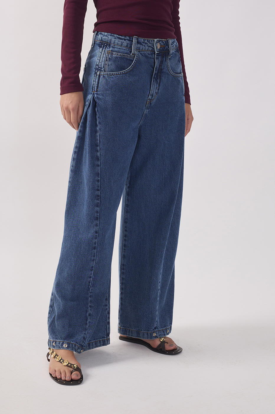 Denim Pleats Adjustable Hem Barrel Pants_4
