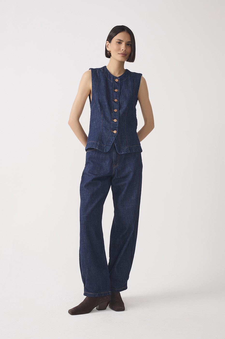 Denim Pleated Belt Loops Balloon Pants_2