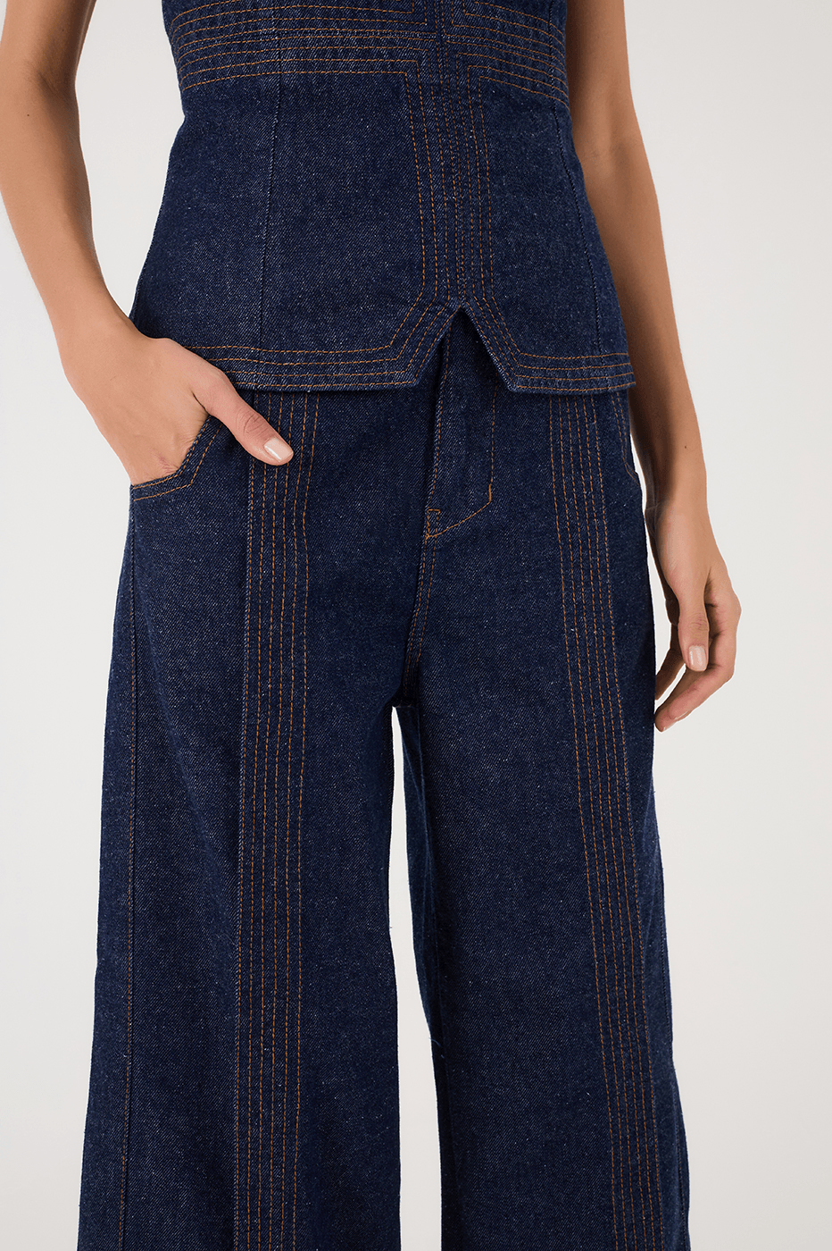 Denim Pockets Seam Pants