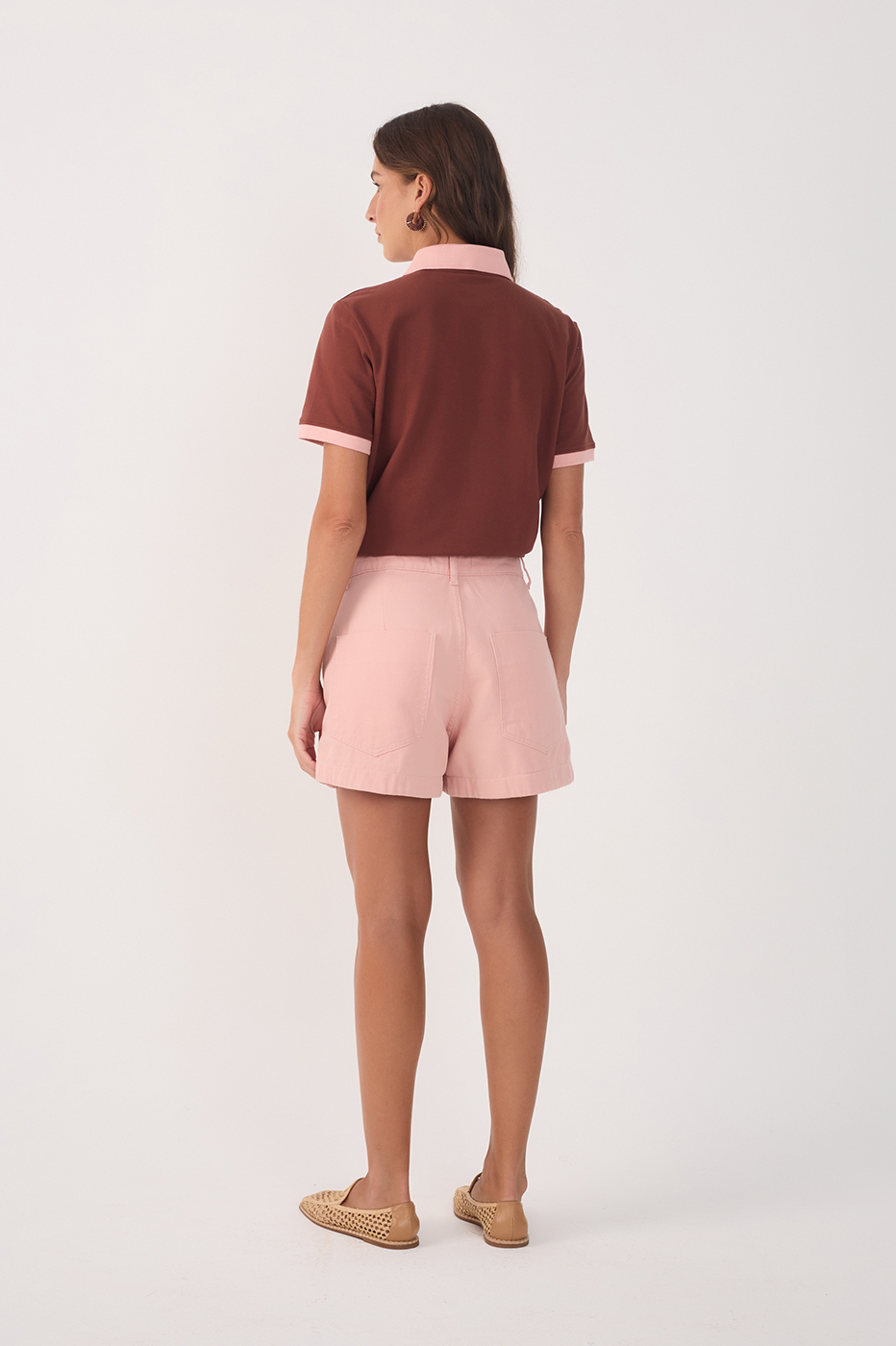 Pink Pockets Belt Loops Twill Shorts_5
