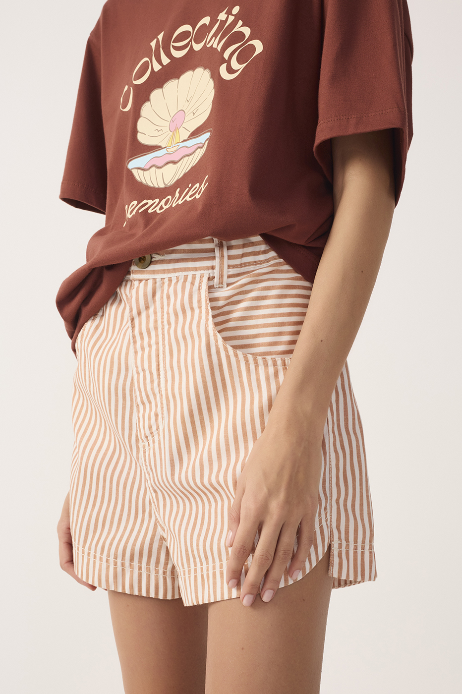 Red Stripes Twill Shorts