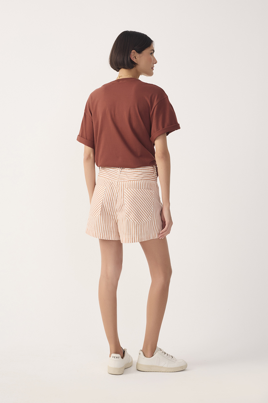 Red Stripes Twill Shorts