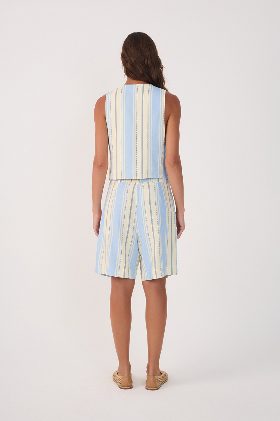Blue Descanso Stripes Linen Bermuda Shorts_5
