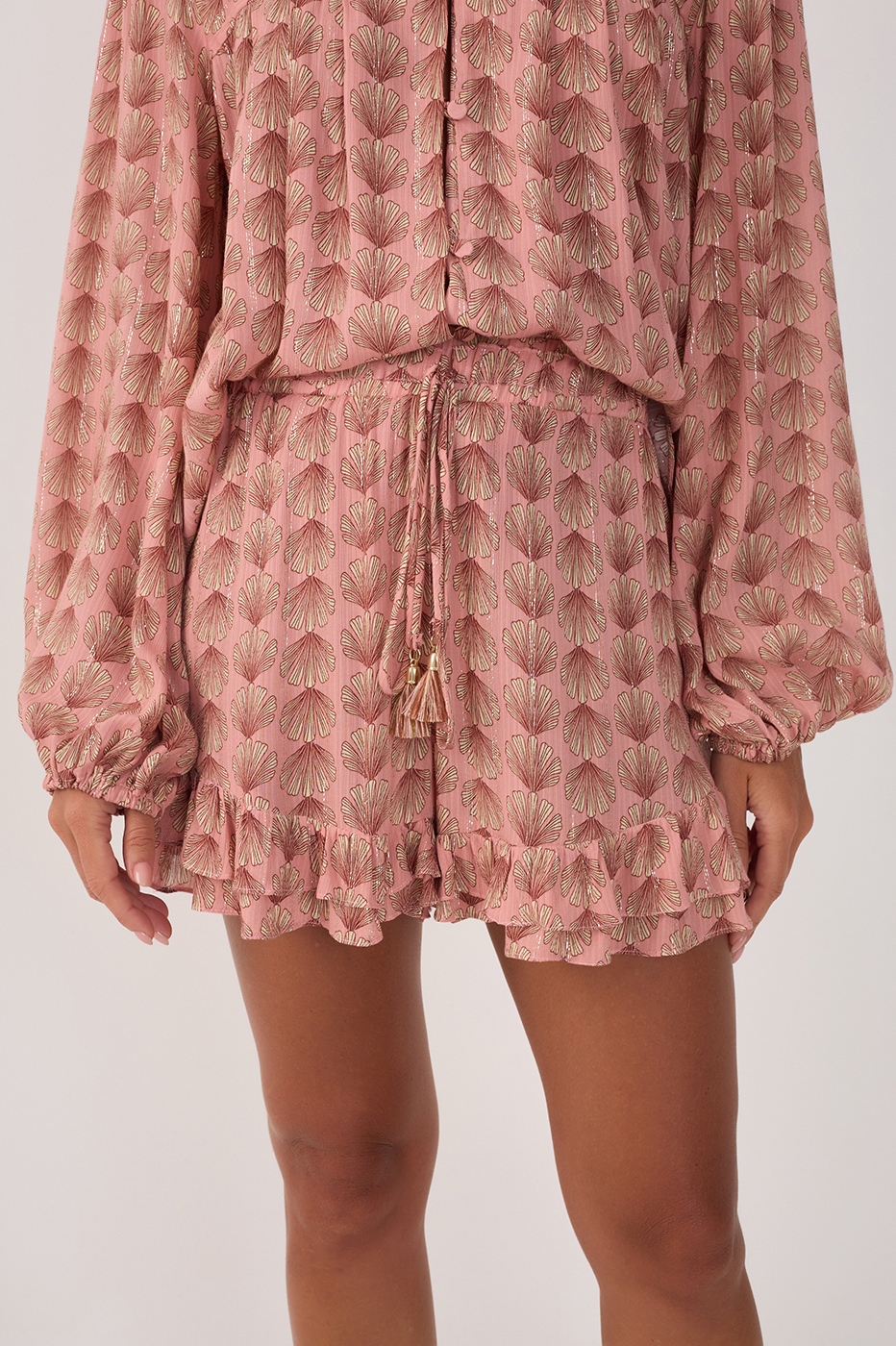 Pink Maresia Lurex Ruffled Shorts_3