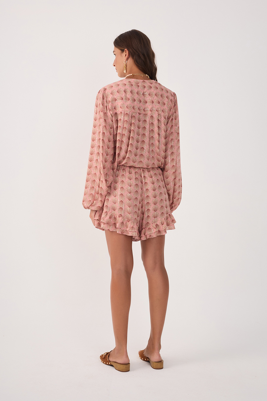Pink Maresia Lurex Ruffled Shorts_5