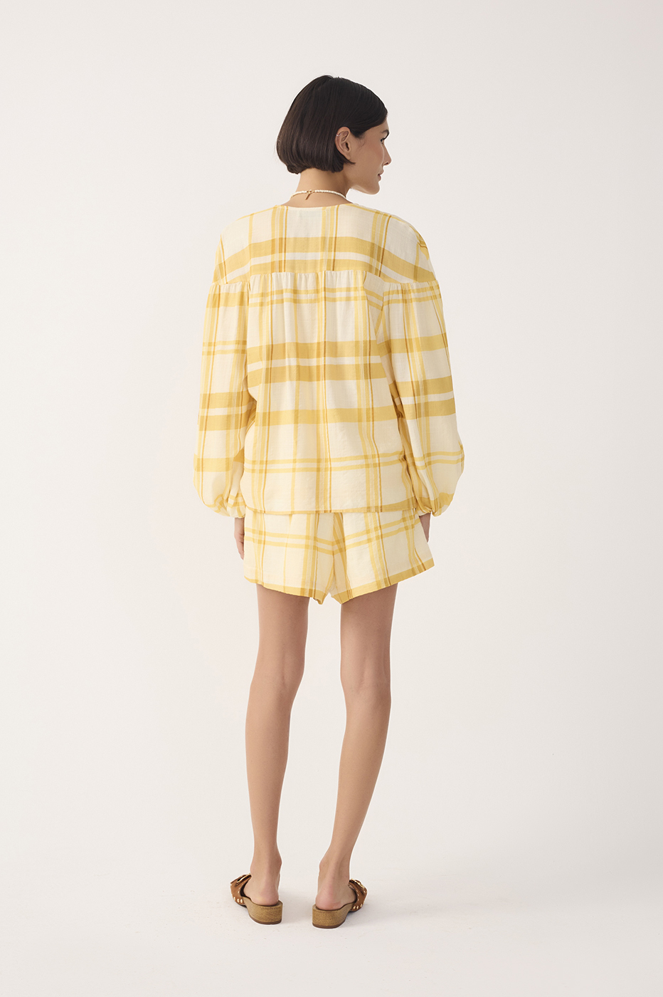 Yellow Frescor Plaid Drawstring Shorts_6