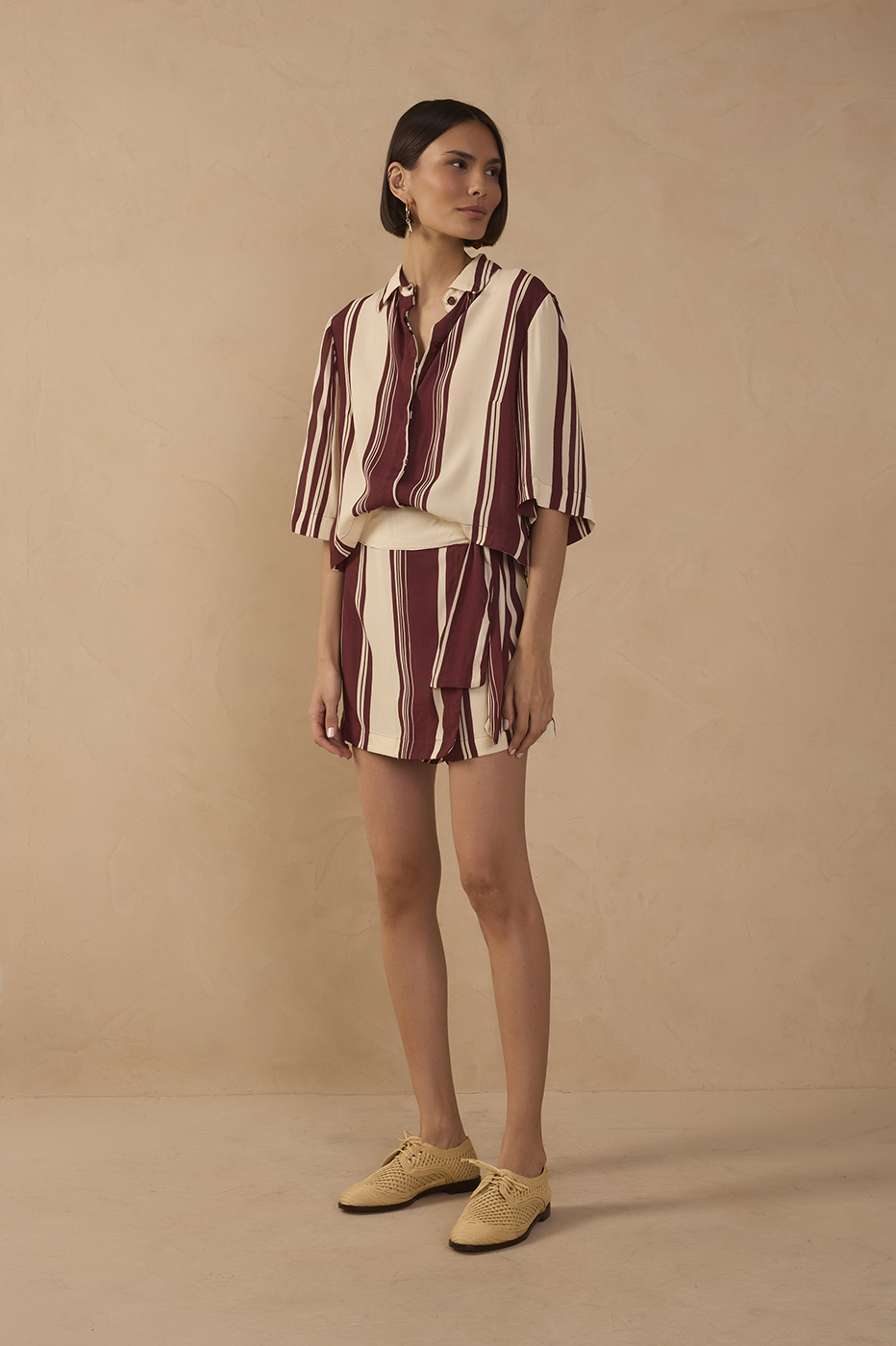 Brown Stripes Side Tie Skorts_1