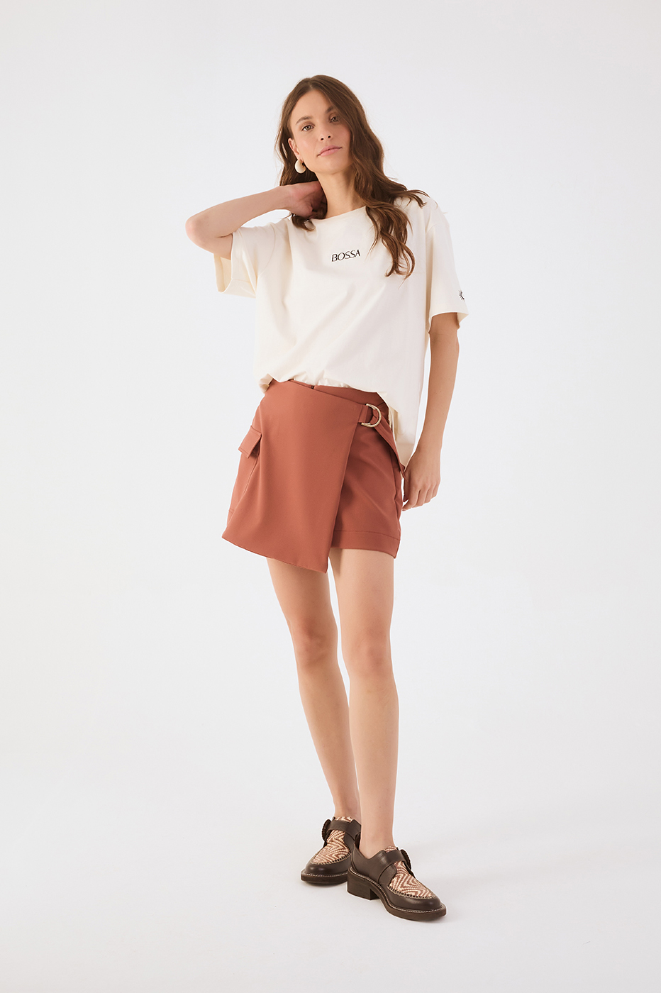 Brown Mate Side Pockets Buckle Skorts_2