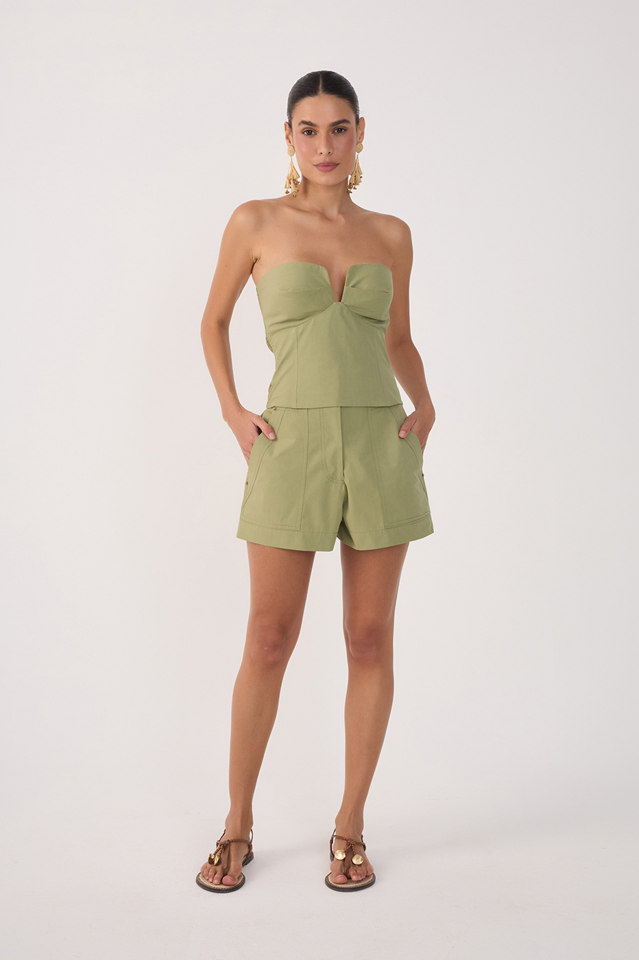 Green Utility Pockets Cotton Shorts_2