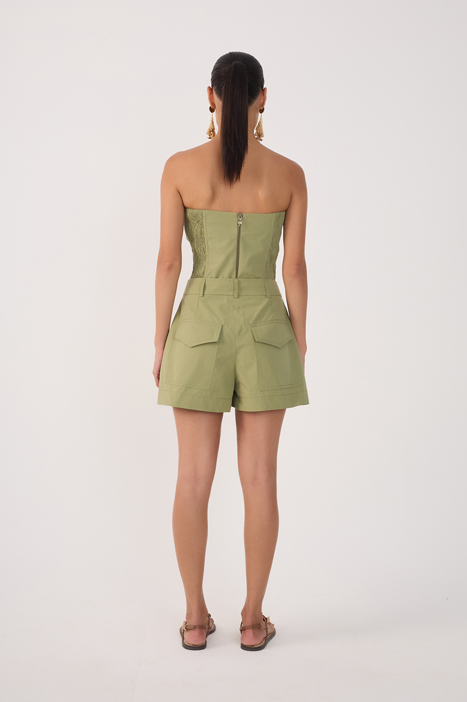 Green Utility Pockets Cotton Shorts_5