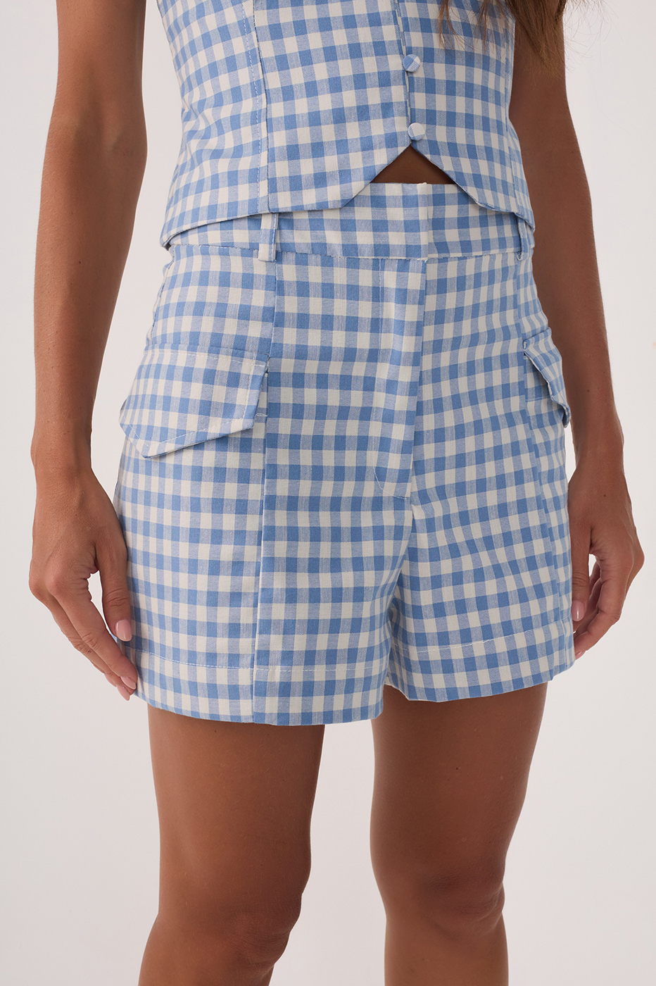 Blue Iris Vichy Belt Loops Pockets Shorts_3