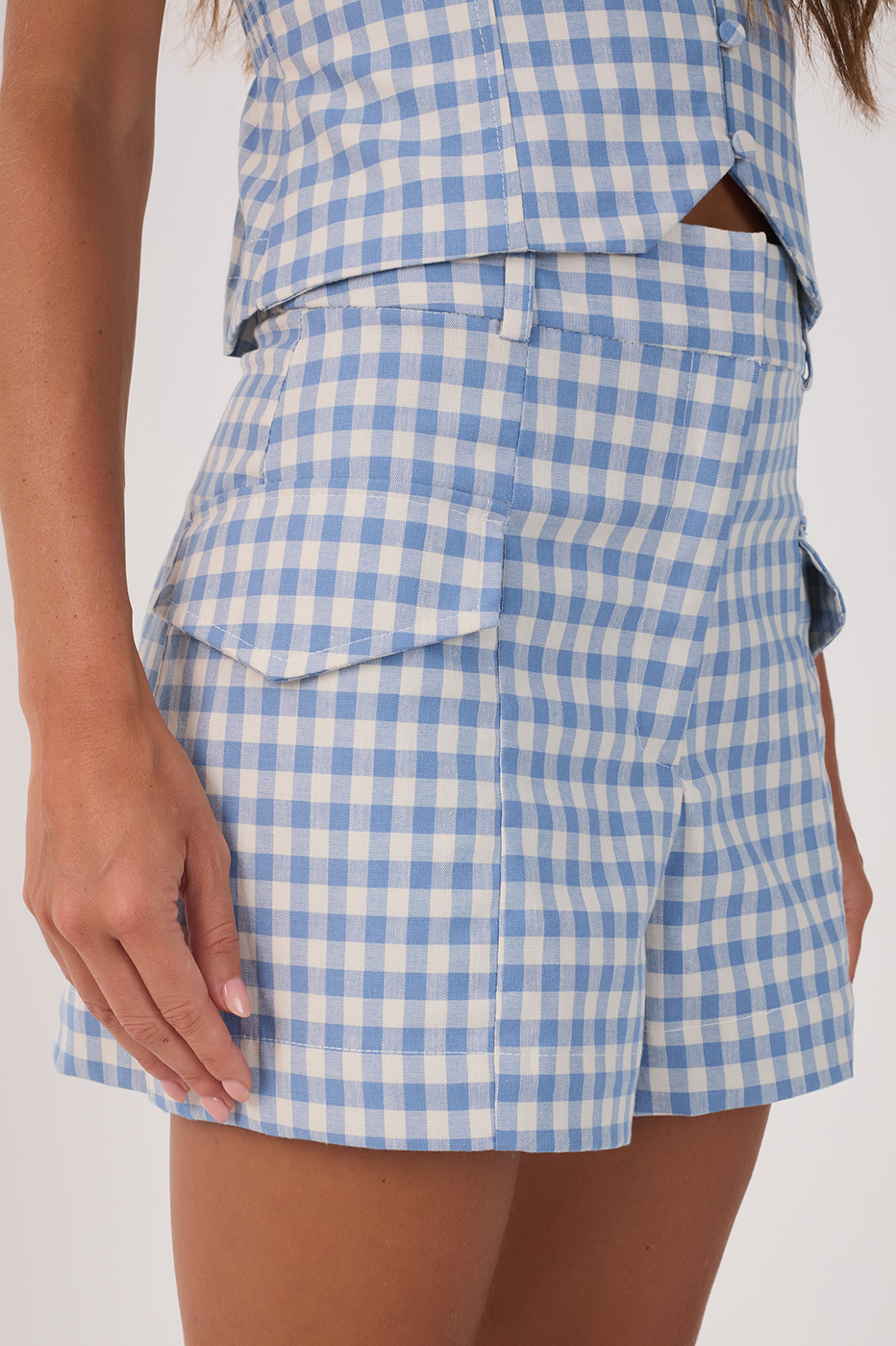 Blue Iris Vichy Belt Loops Pockets Shorts_4