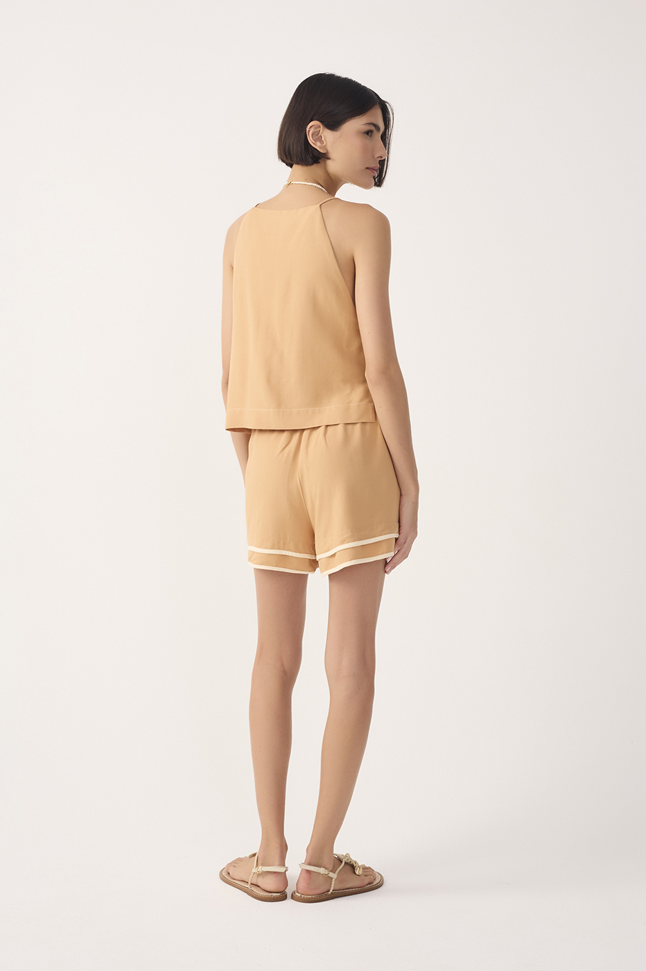 Beige Bicolor Drawstring Pockets Shorts_6