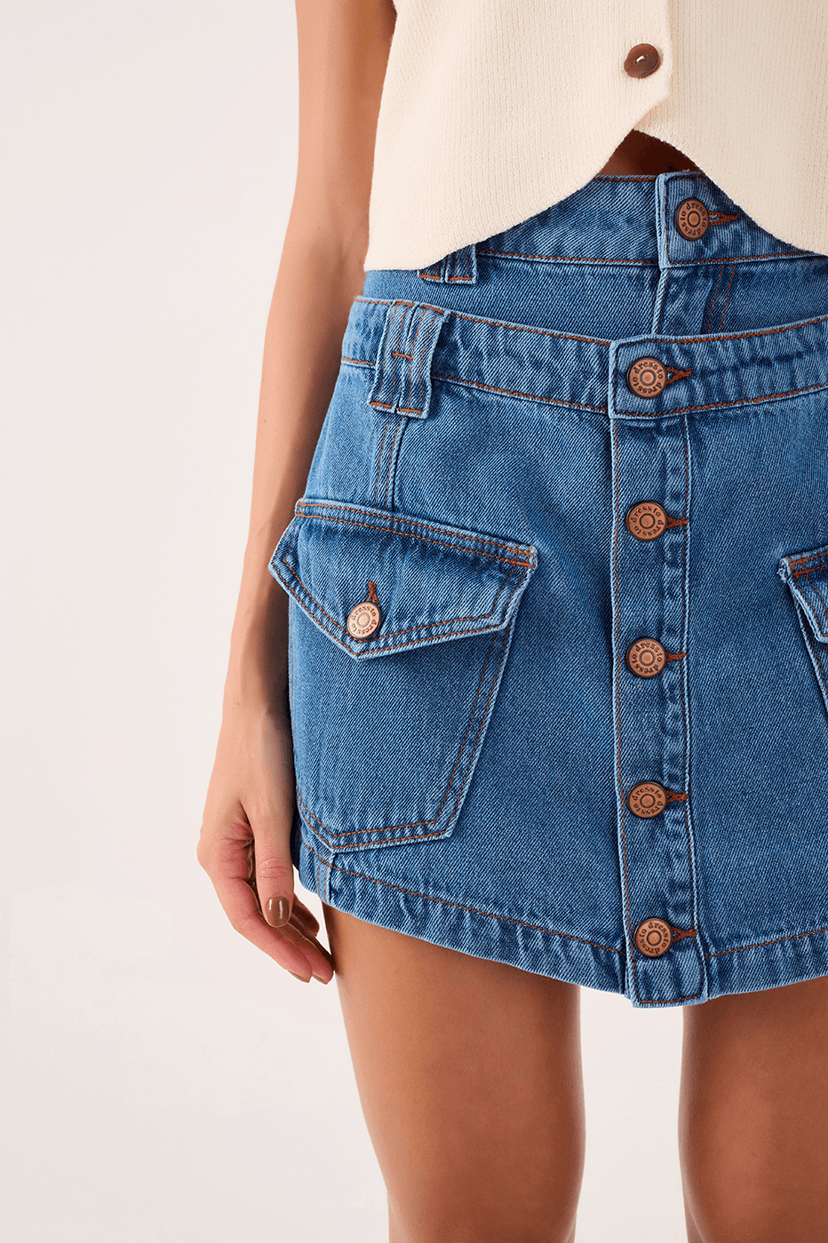 Double-Waist Denim Skort
