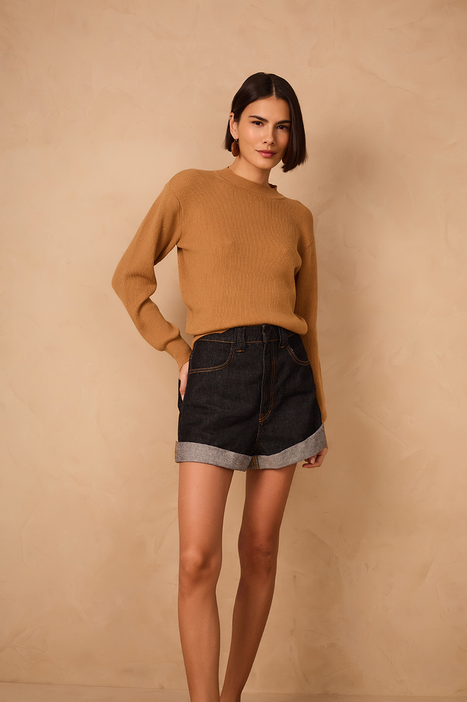 Denim Pockets Flipped Hem Shorts