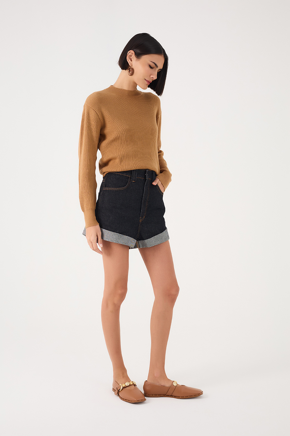 Denim Pockets Flipped Hem Shorts_2