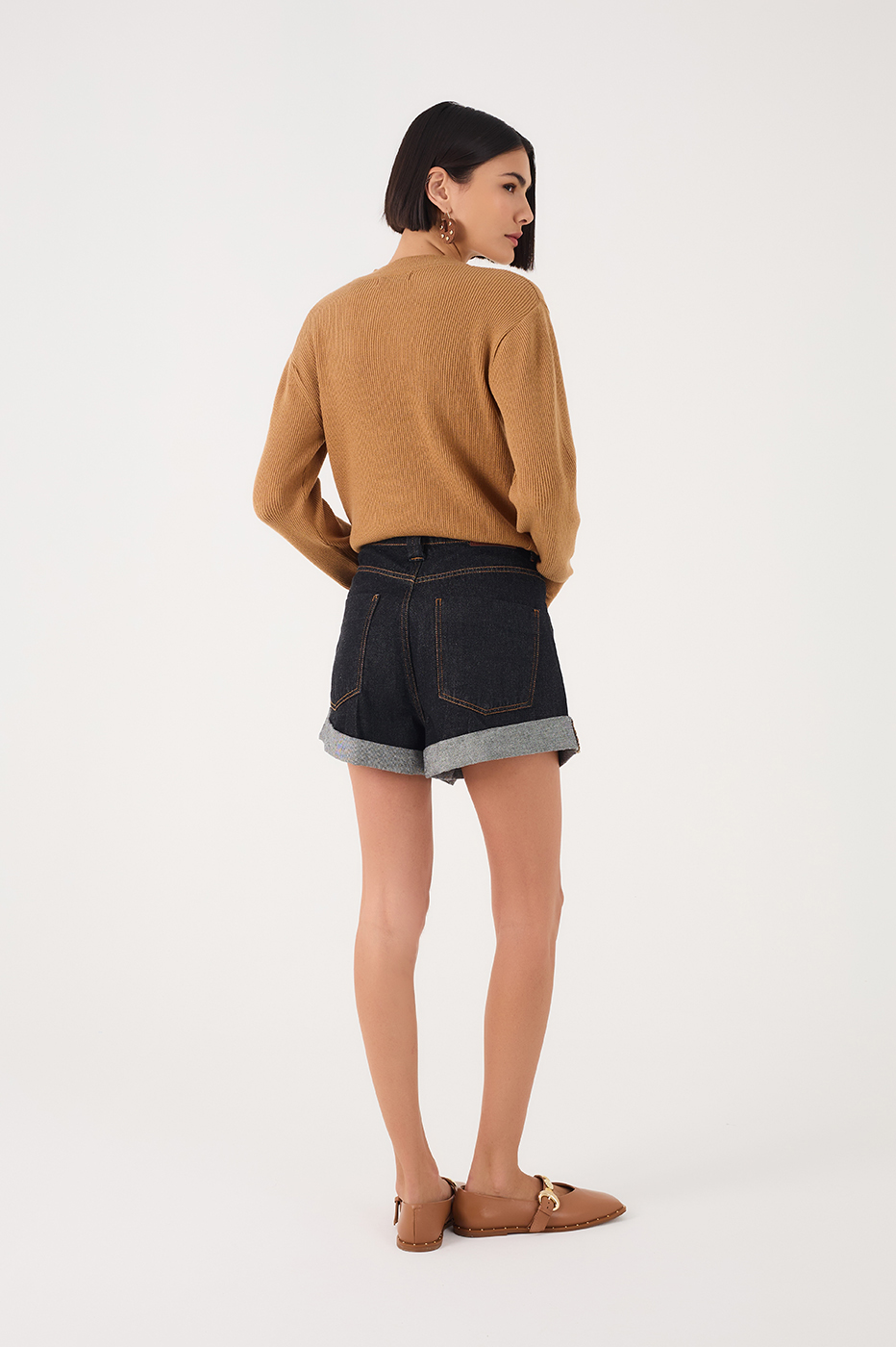 Denim Pockets Flipped Hem Shorts_6