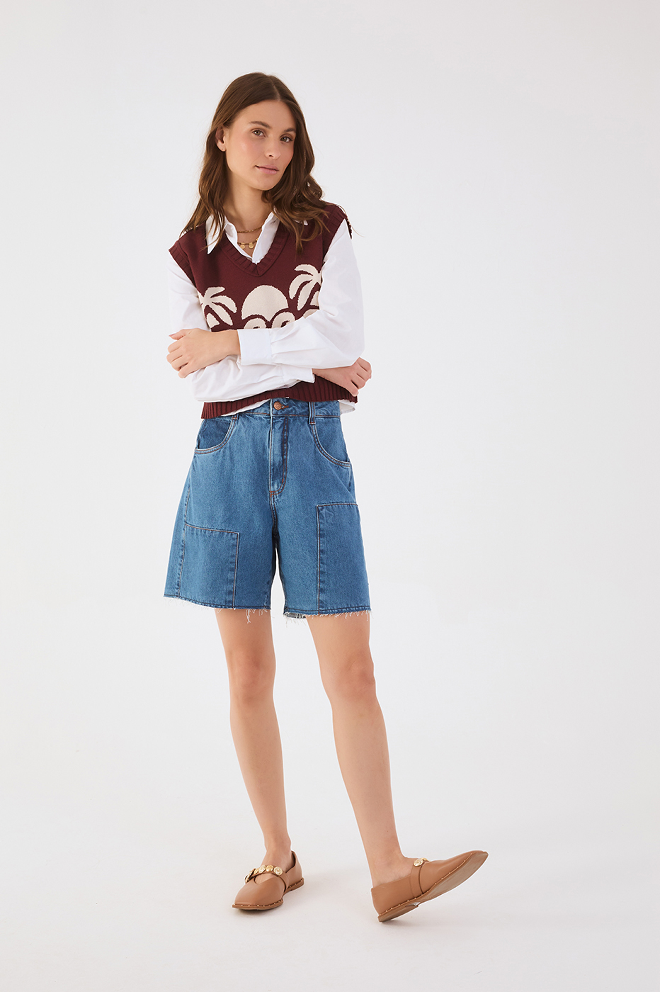 Denim Pockets Belt Loops Bermuda Shorts_2