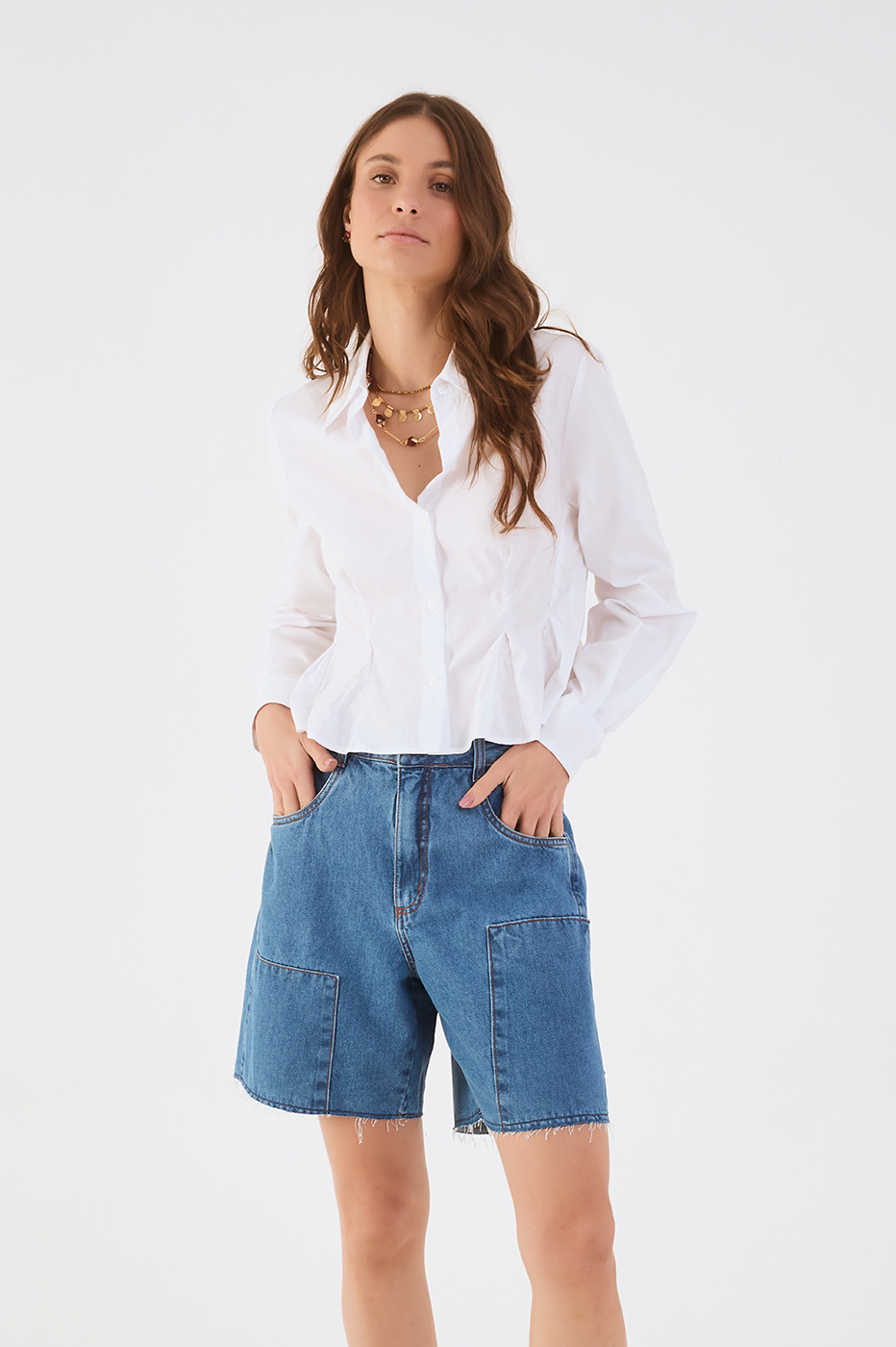 Denim Pockets Belt Loops Bermuda Shorts_3