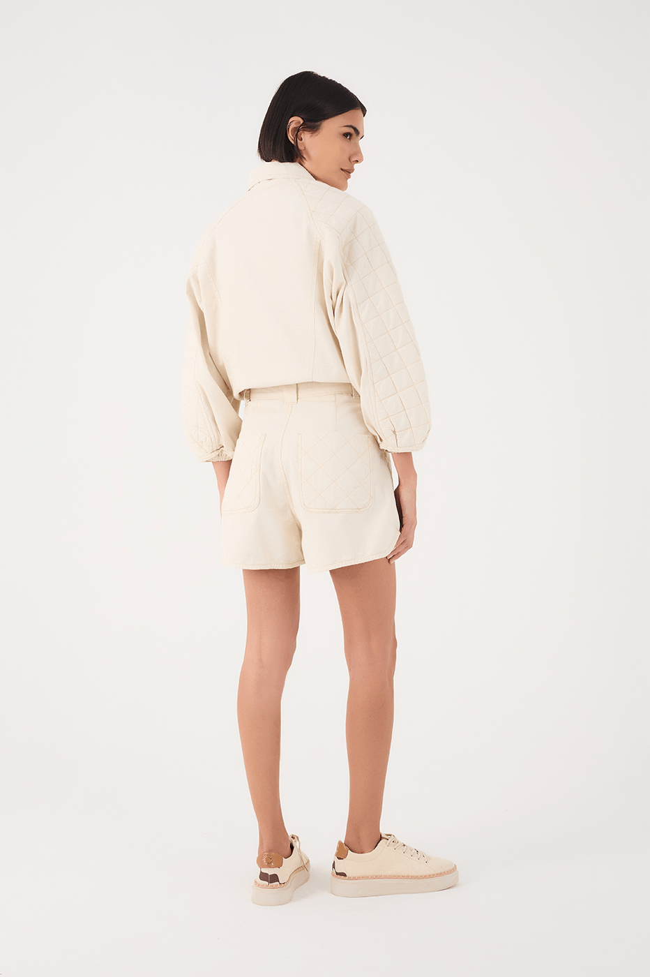 Off-White Front Pockets Quilted Linen Twill Shorts_6