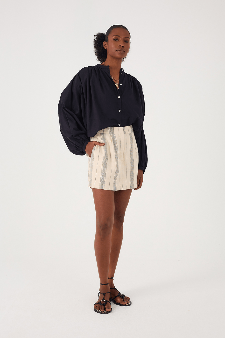Sand Stripes Side Pockets Linen Skorts_2