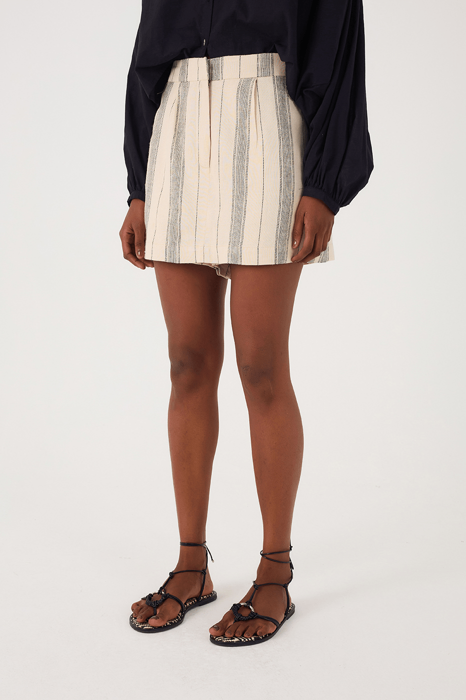 Sand Stripes Side Pockets Linen Skorts_3