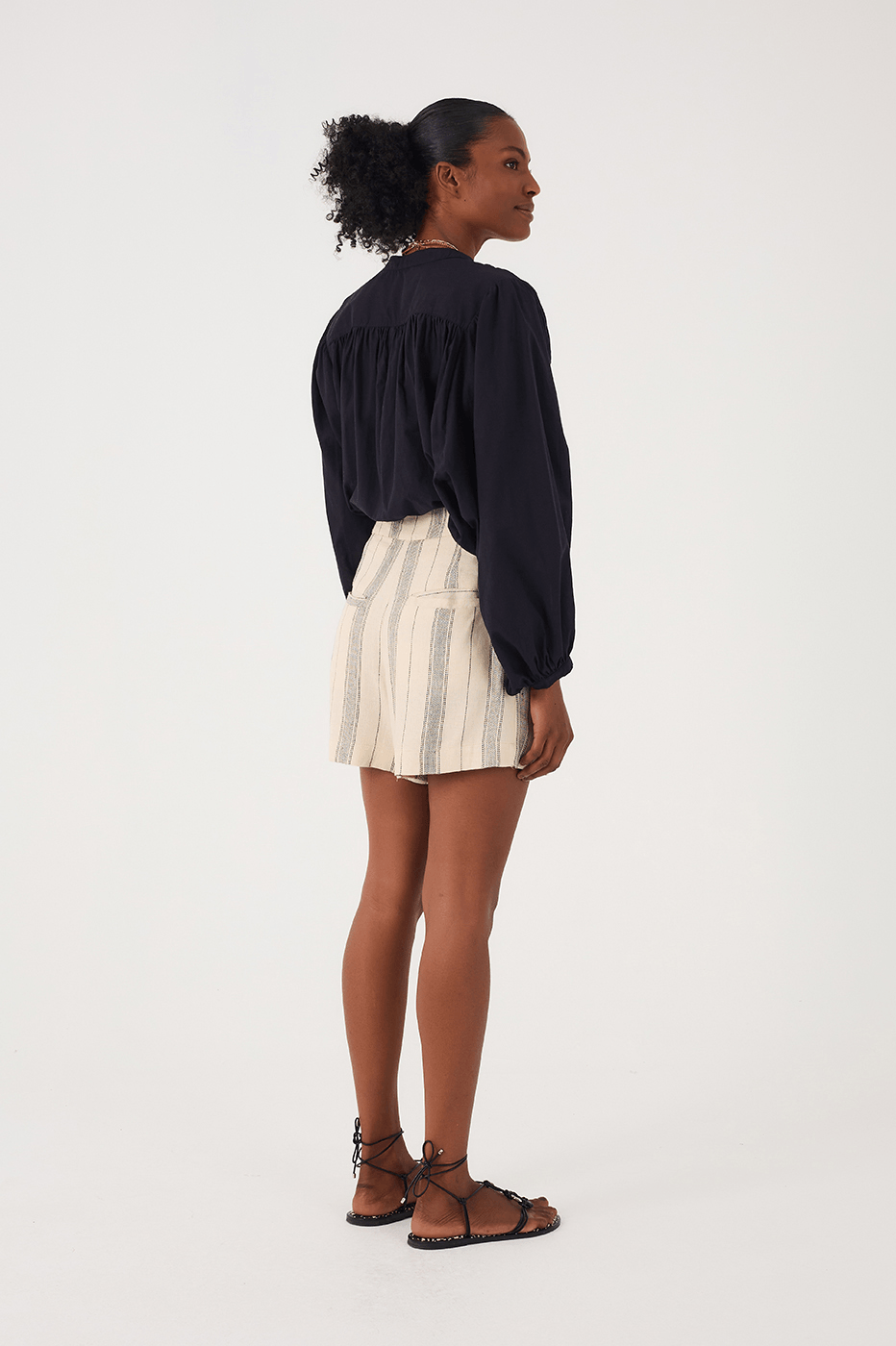 Sand Stripes Side Pockets Linen Skorts_6