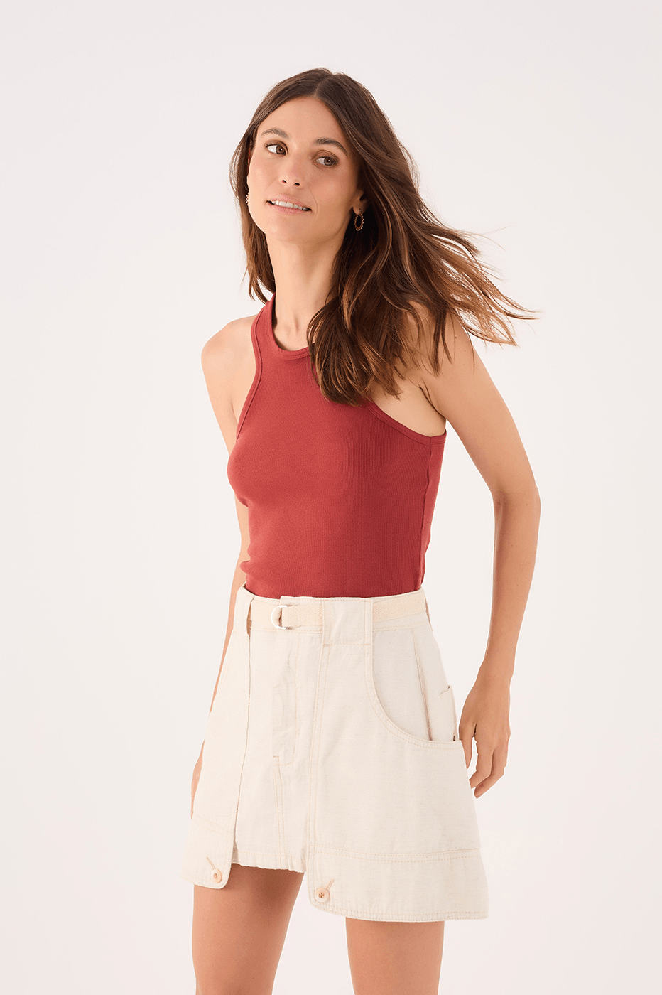 Linen Twill Belted Skirt