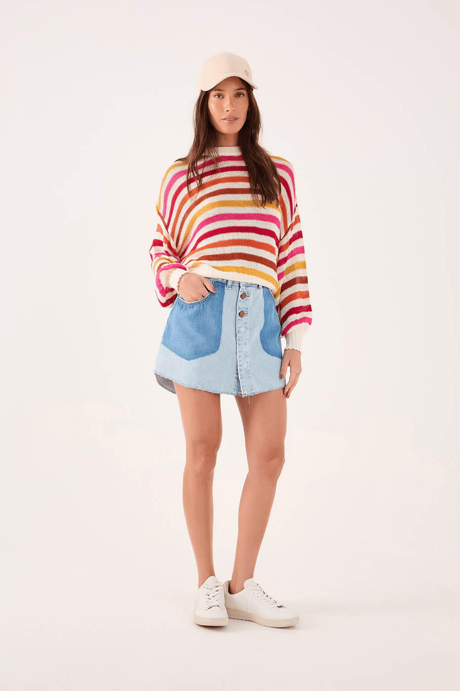 Signature-Detail Denim Skirt