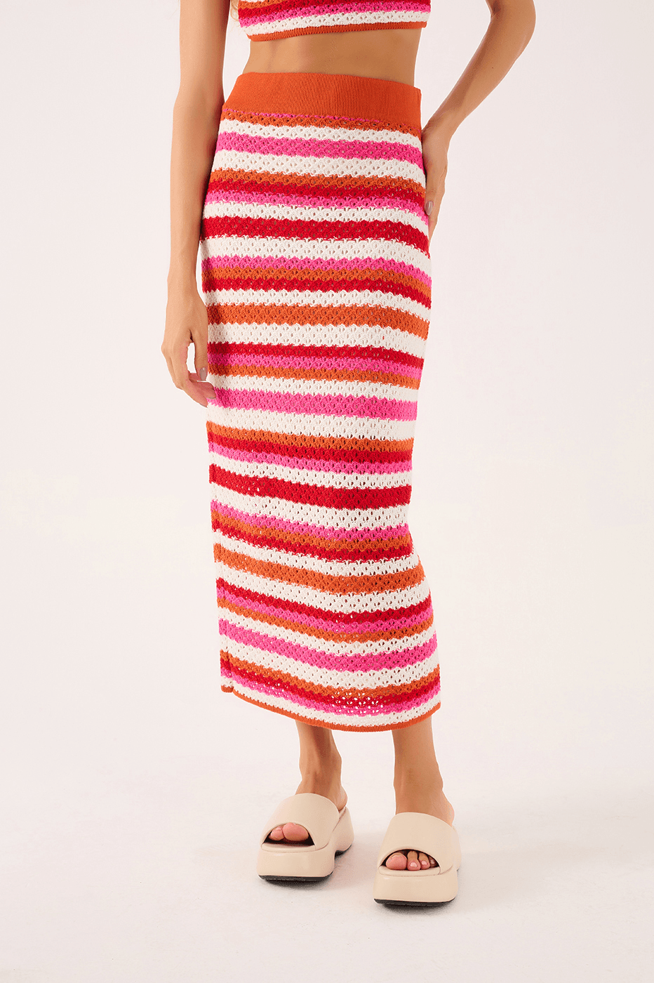 Striped Knit Midi Skirt